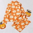 thumbnail image 3 of WOYY Girls Halloween Pajamas Pumpkin Print Button Down Long Sleeve Top Pants, Sizes 3-14, 3 of 6