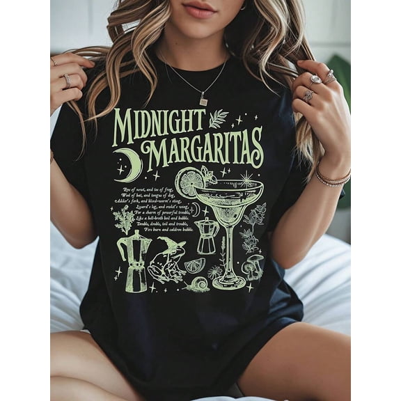 Midnight Margaritas Halloween T Shirt Women Funny Casual Summer Top Party Festival Outfit Gift