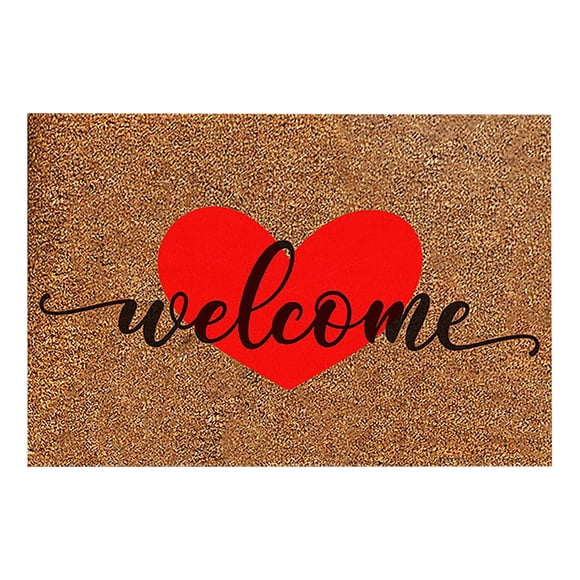 Area Rug Carpet Valentine's Day Natural Coir Doormat Red Love Heart Welcome Floor Mat Non Entrance Door Rugs For Indoor Home Bathroom Decor 16*24 Inch