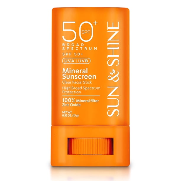 Protector solar en barra de óxido de zinc mineral transparente Sun & Shine SPF 50+ Protector solar en barra facial | Vegano para arrecifes | piel sensible Protector solar natural de amplio espectro