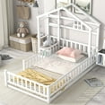 thumbnail image 3 of Euroco Wood Twin Size Platform Bed with House Shelf and Cushion Chair for Kids, White, 3 of 22