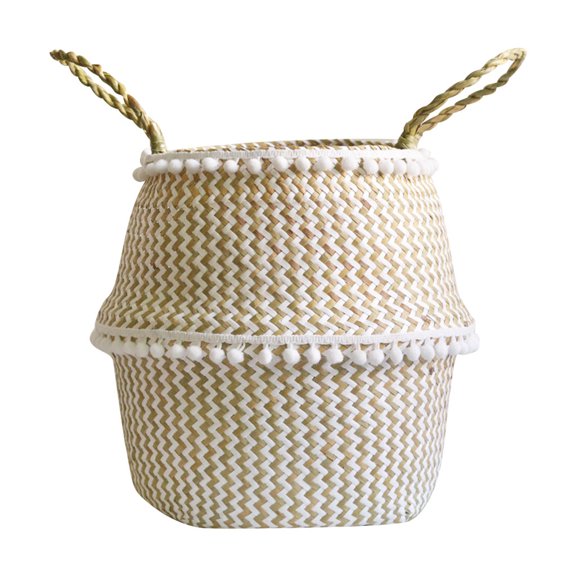 Ynlkorvg Plant Pots Clearance, Seagrass Wicker Basket Flower Pot Folding Basket Dirty Basket Storage Decoration Garden Supplies White