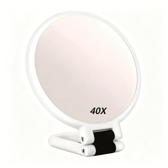 XIBUFE 1Pc White 40X Handheld Magnifying Mirror,Foldable Rotatable Stand Vanity Mirror,Portable Desk Makeup Mirror for Bedroom&Travel Hand Held Magnifying Mirror