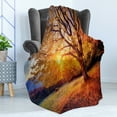 thumbnail image 4 of Fall Tree Soft Flannel Fleece Throw Blanket, Big Majestic Autumn Tree Shedding Faded Leaves on the Hill Slop Seasonal Landscape, Cozy Plush for Indoor and Outdoor Use, 50" x 70", Brown, by Ambesonne, 4 of 5