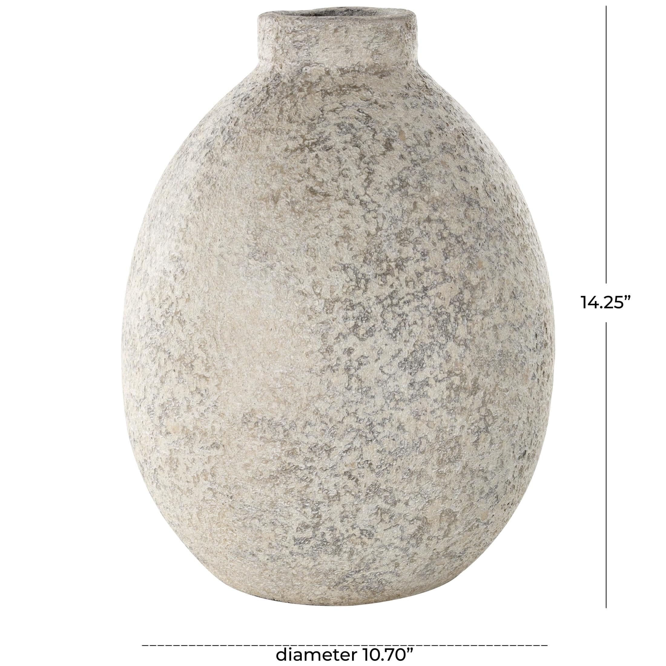 DecMode 14" Handmade Antique Style Textured Beige Ceramic Vase