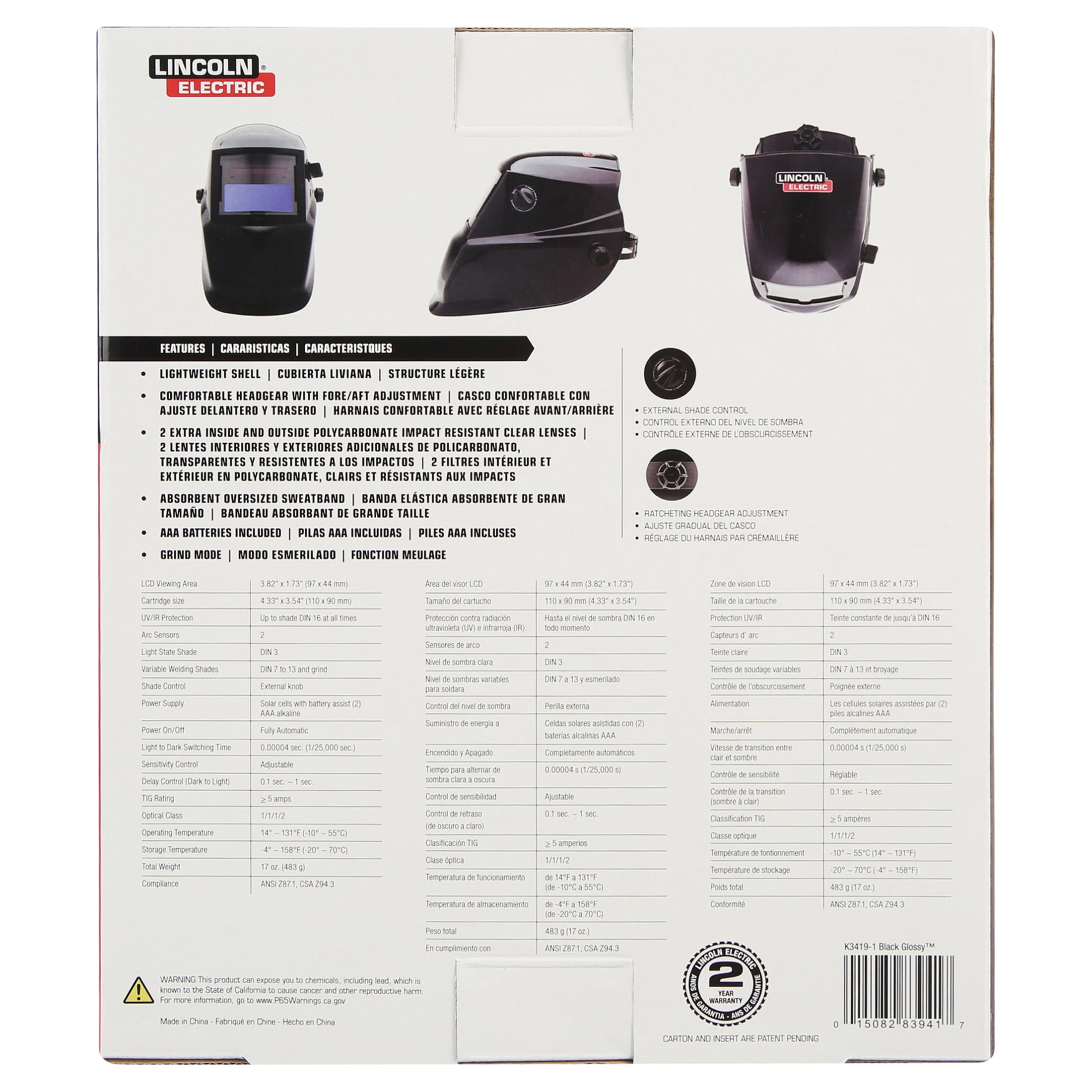 Lincoln Electric Black Glossy Var Sh 7-13 Helmet