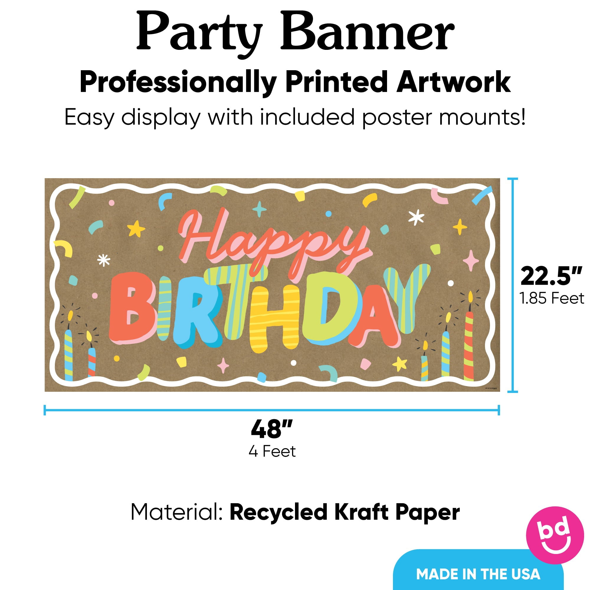 Big Dot of Happiness Party Time Birthday Kraft Paper Banner, Colorful Birthday Banner, Printed Brown Paper Party Sign Decoration – 1 Count