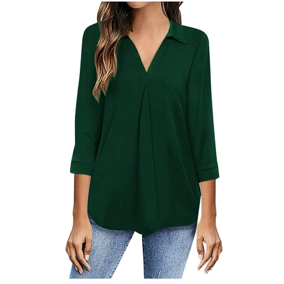 LYXSSBYX Solid Color Long Sleeves for Women Plus Size Casual Loose Pullover V-neck Top Shirt