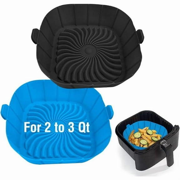 2 Pack Square Non-Stick Reusable Air Fryer Silicone Liners for 2 to 3 QT Small Air Fryers - Silicone Pot Basket Bowl Liner Baking Tray, Air Fryer Accessories, Superior to Paper Liners