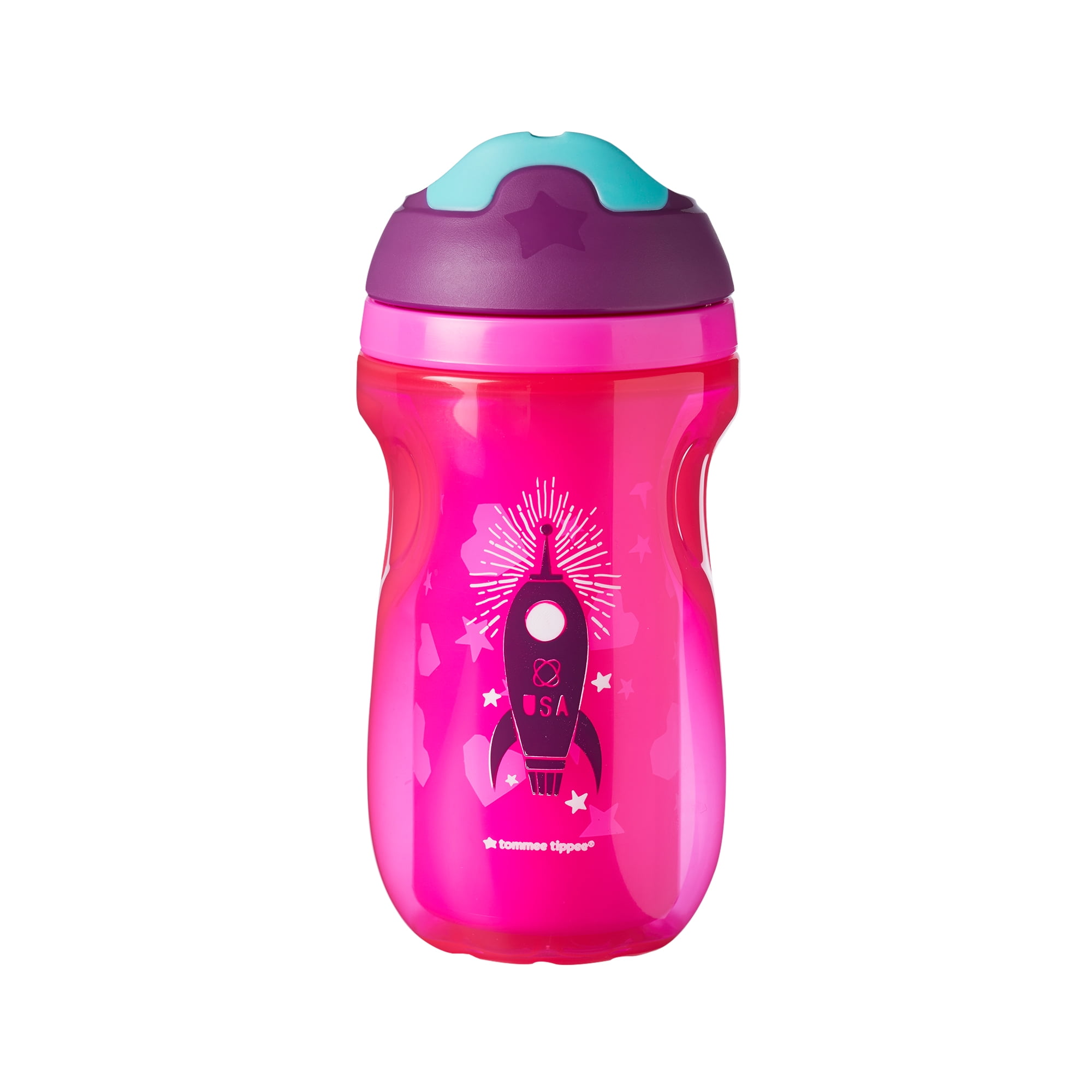 Tommee Tippee Insulated Toddler Water Bottle with Straw 2 Pack, 12m+ Pink &  Mint