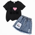 thumbnail image 4 of TOWED22 Girl's Summer 2 Piece Outfits Cute Short Sleeve Bow Print Short Sleeve Tee A Line Denim Skirt Sets(X,4-5 Y), 4 of 4