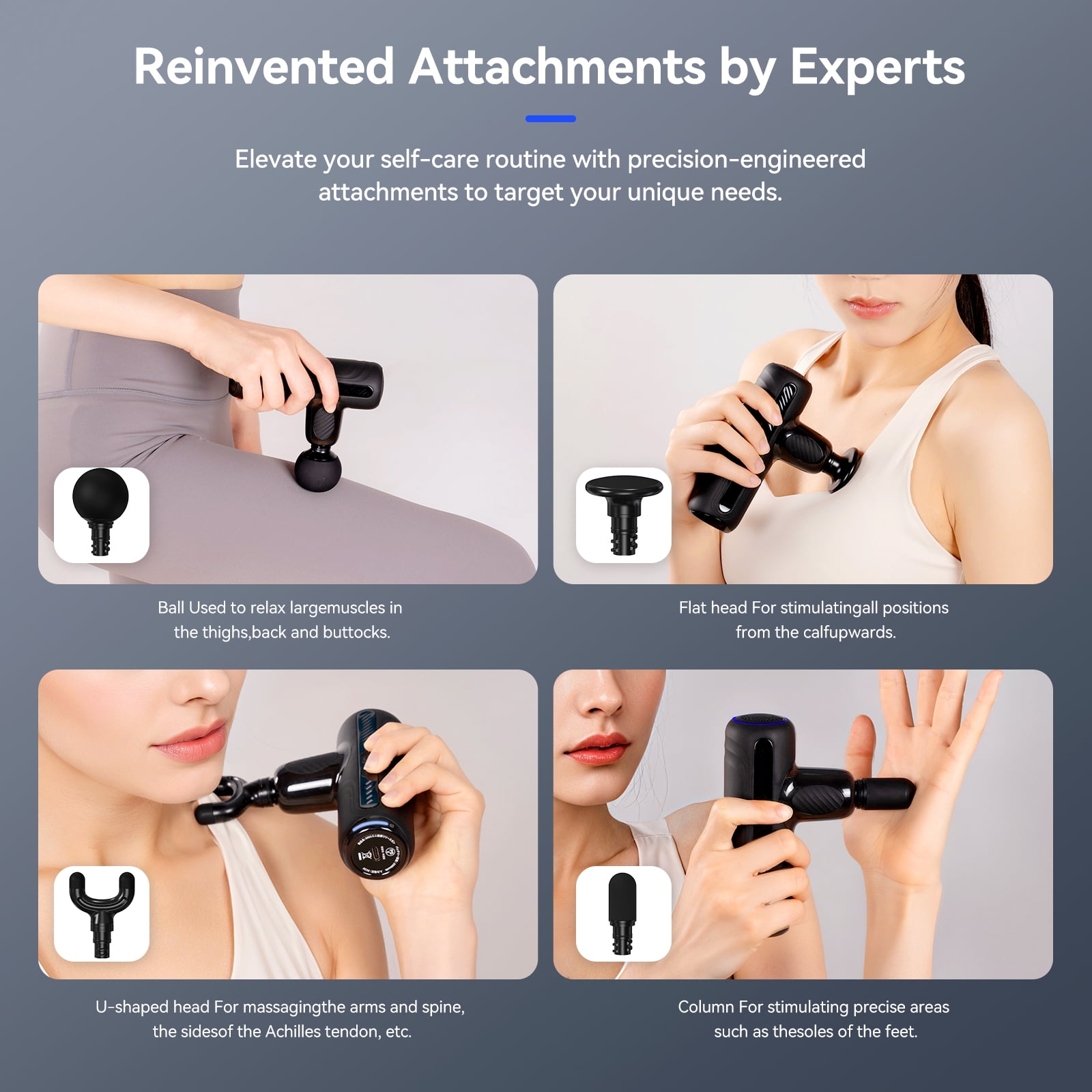 Mini Portable Massage Gun - with Heat Therapy Function & Quiet Brushless Motor, 5 Speed Levels & 4 Massage Heads, Black/Deep Blue Options, Built-in Battery for Long Usage Time.