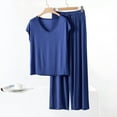 thumbnail image 6 of Soft Pajama Set Women Modal Short Sleeve Lounge Sets Wide Leg Pants Loungewear Sleepwear Sets, 6 of 6