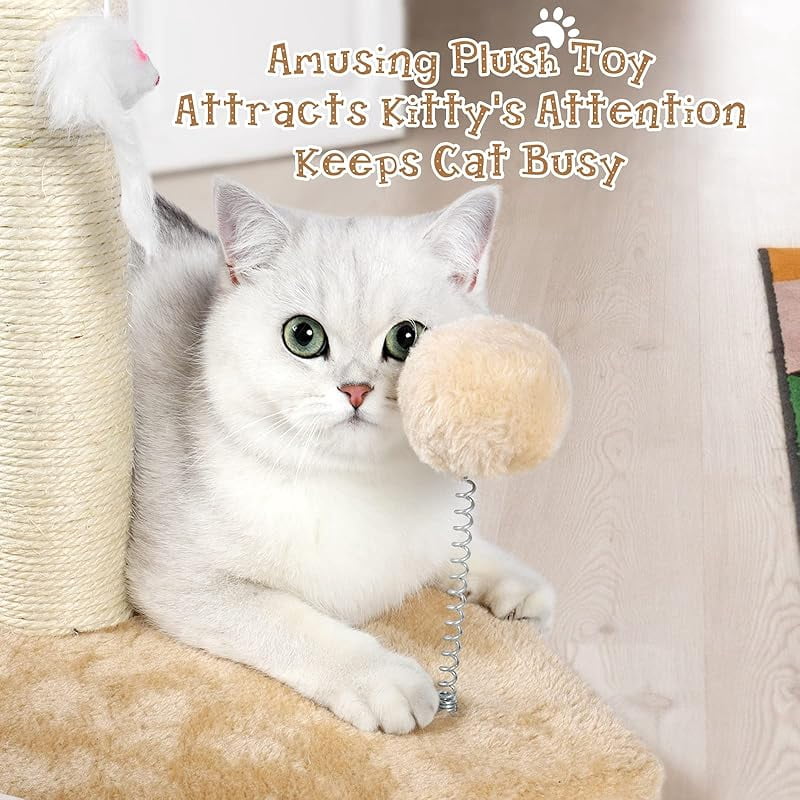 32" Tall Cat Scratching Posts for Indoor Cats, 3-in-1 Cat Scratching Post with Plush Toys, Premium Sisal Post for Cats at All Ages with Reinforced Stable Base