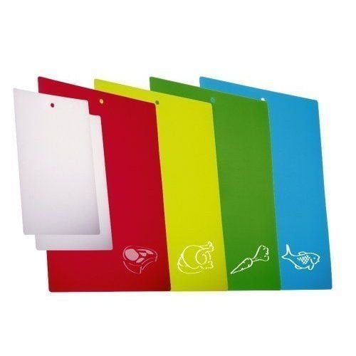 Set of 4 Flexible Chopping Boards Flexible Cutting Sheets Mats Colour Coded 