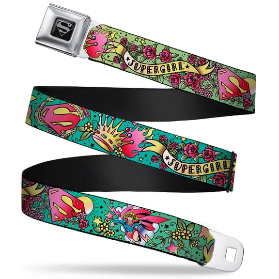 DC Comics Belt, Seatbelt Buckle Belt, Supergirl Tattoo Scene, 30 to 44 Inches