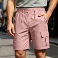 thumbnail image 2 of Men's Casual Twill Pull on Cargo Shorts Button Zip Fly Cotton Elastic Waist Loose Fit Drawstring Work Short with Muti Pocket Pink, 2 of 9