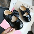 thumbnail image 2 of Toddler Little Girl Dress Shoes Mary Jane Flats Party Toddler Shoes Baby Girls Cute Fashion Bow Hollow Out Non-slip Small Leather Princess Shoes Black 18-24 Months, 2 of 5