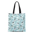 thumbnail image 1 of JSDART Canvas Tote Bag Blue Pattern Cute Penguins on Ice Floe Border Reusable Shoulder Grocery Shopping Bags Handbag, 1 of 1