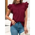 thumbnail image 6 of FreshPretty Casual Summer Tops for Women Short Ruffle Sleeves Shirts Crew Neck Hollow Out Lace Embroidered Blouses, 6 of 6