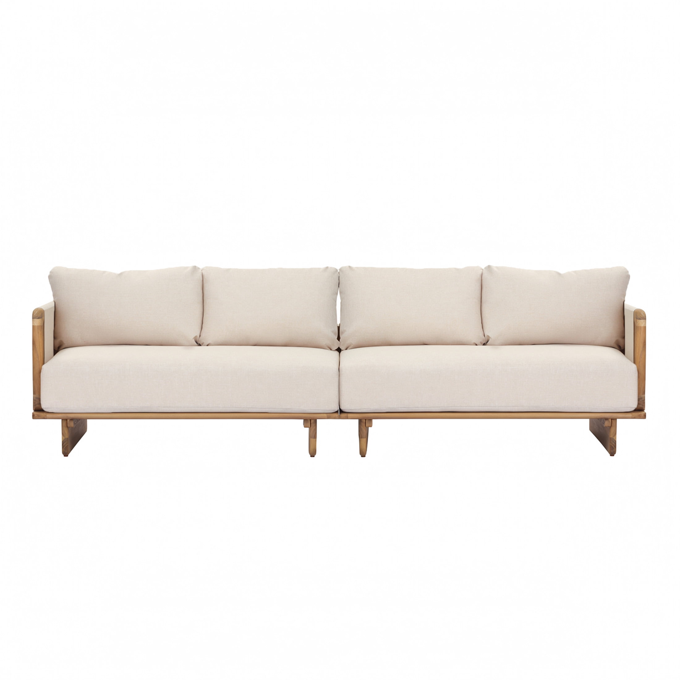 Christopher Knight Home 4-Seater Outdoor Sofa, Acacia Wood Frame with Thick Cushion, Light Teak+Beige