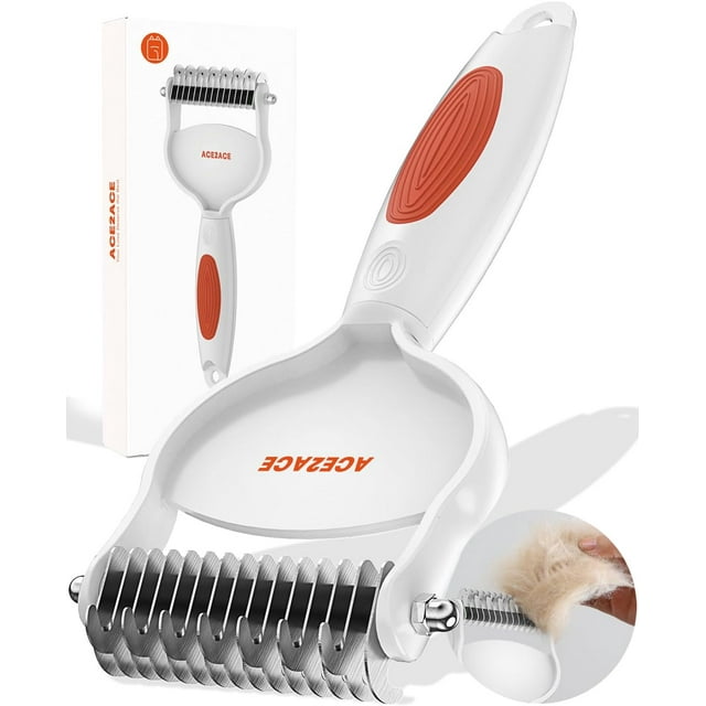 Cat Brush for Shedding Long Haired Cats, Undercoat Rake for Dogs Dual Sided, Dog Dematting Comb, Pet Grooming Tool to Remove Knots, Tangles, Loose and Matted Fur, Orange