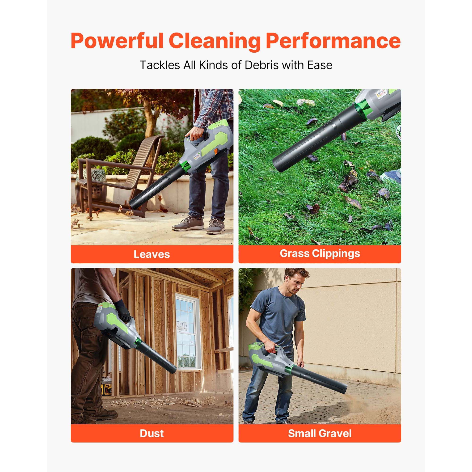 KFFKFF Cordless Leaf Blower, 60V Electric Leaf Blower with 5.0Ah Battery, Quick Charging, Low Noise, 3-Speed Settings, 650 CFM/125 MPH Lightweight Design for Leaves and Lawn Maintenance