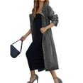 thumbnail image 3 of Gabardina Vaquera Larga Informal de Doble Botonadura para Mujer, Chaqueta Vaquera, Gabardina con Cinturón, Abrigo Tipo Guardapolvo. Negro XL, 3 of 9