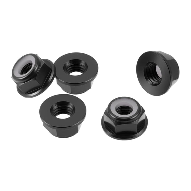 5 Pcs M6*1.0 Tuercas de brida para automóvil de aleación de aluminio, anillo de goma, tuercas de brida de rosca hexagonal plana