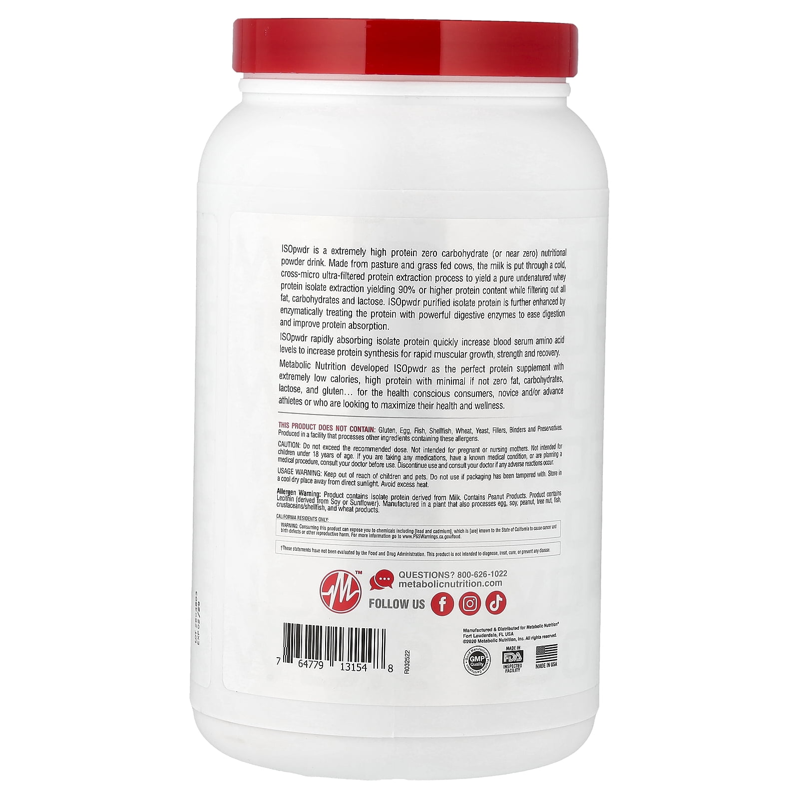 Metabolic Nutrition ISOpwdr, Whey Protein Isolate, Peanut Butter Cookie, 1.52 lbs (690 g)