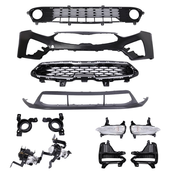 Complete Front Bumper Grille Set W/ Fog Lamp For 2019 2020 2021 Kia Forte