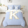 thumbnail image 3 of Feelyou Initial K Letter Twin Bedding Sets 7-Piece for Kid, Fashion Stripes Ombre Bedding Comforter Set, Fairy Tale Princess Reversible Sheet Sets, Breathable Home Decor, 3 of 9