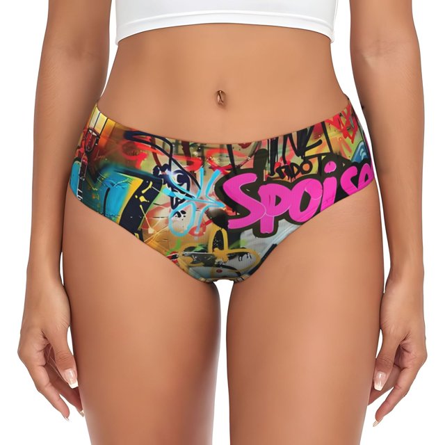Balery Graffiti Lamp Urban Scene Ropa Interior de Algodón para Mujer con Dibujo – Braguitas Cómodas y Elásticas, Estilo Clásico-Medium