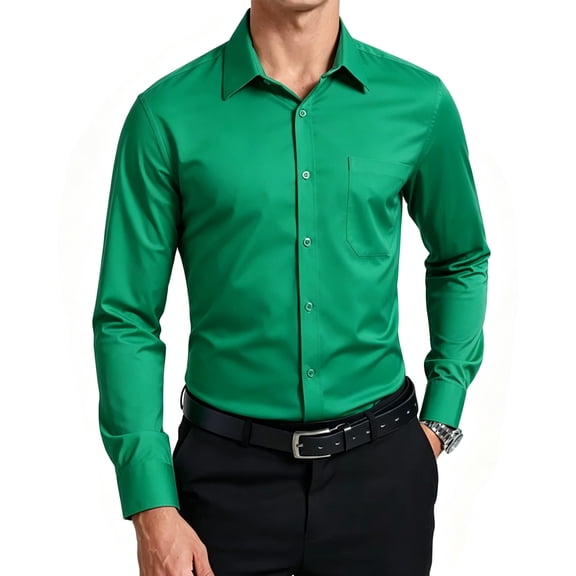 Lzobxe Shirts for Men Long Sleeve Dress Casual Solid Regular Tops with Pocket,Size S-2XL
