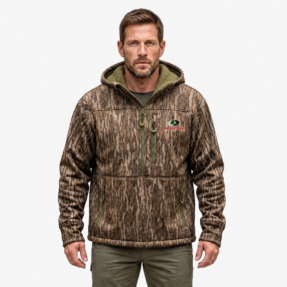 Mossy Oak Men's Camouflage Hunting Sherpa Hoodie, Mossy Oak Bottomland, L