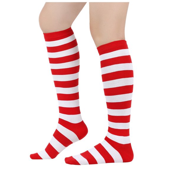 10 Pairs Cotton Socks For Women Striped Christmas Knee Striped Performance Unisex Calf Socks,White,One Size