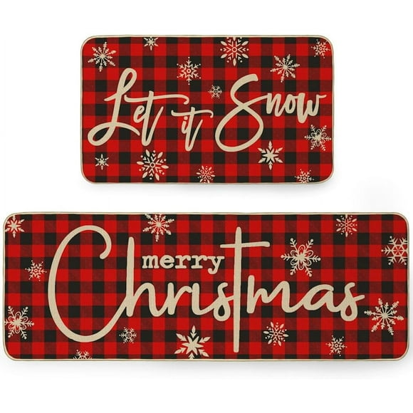 Ensemble de Tapis de Cuisine Joyeux Noël, Tapis de Porte Décoratif Flocons de Neige d'Hiver, Tapis de Sol de Cuisine Xmas 17x29 et 17x47 Pouces AKM006