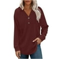 thumbnail image 5 of Hoodies for Women Trendy Button V Neck Fleece Sweatshirt Long SLeeve Casual Loose Pullover Tops Fall Fashion Shirts, 5 of 6