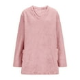 thumbnail image 4 of hotojiny Womens Oversized Sherpa Pullover with Pockets Fall Winter Warm Fuzzy Fleece Sweatshirt Thermal V Neck Fluffy Tops, 4 of 7