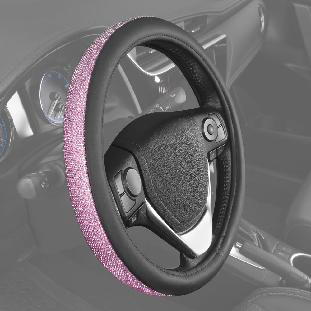 Crystal Glitter Rhinestones Stylish Bling Bling Sparkle Steering Wheel Cover for Cars Trucks SUVs, Universal Size (Crystals - Pink / Purple)