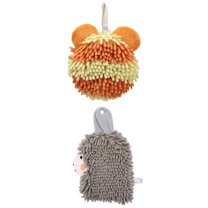 Unique Bargains 2 Packs Chenille Cartoon Hanging Towels 7" x 7"/7" x 11" Orange/Grey