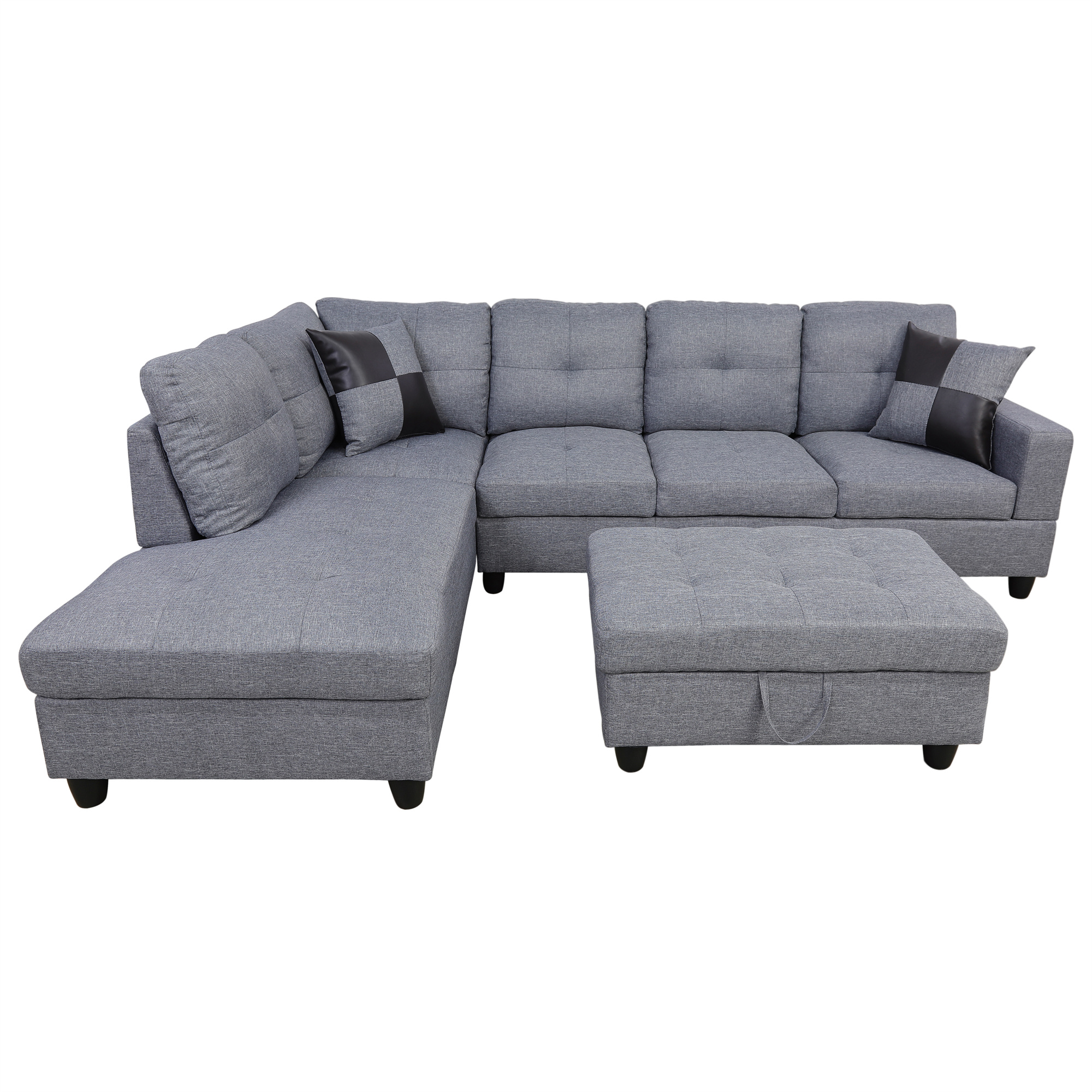 Aukfa 103" Sectional Sofa with Storage Ottoman, L Shape Couch for Living Room, Left Facing Chaise, Linen, Gray