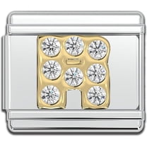 Italian Bracelet Letter Charms, 9mm Rhinestone Stainless Steel Gold Letter Initial Charm Link (R)