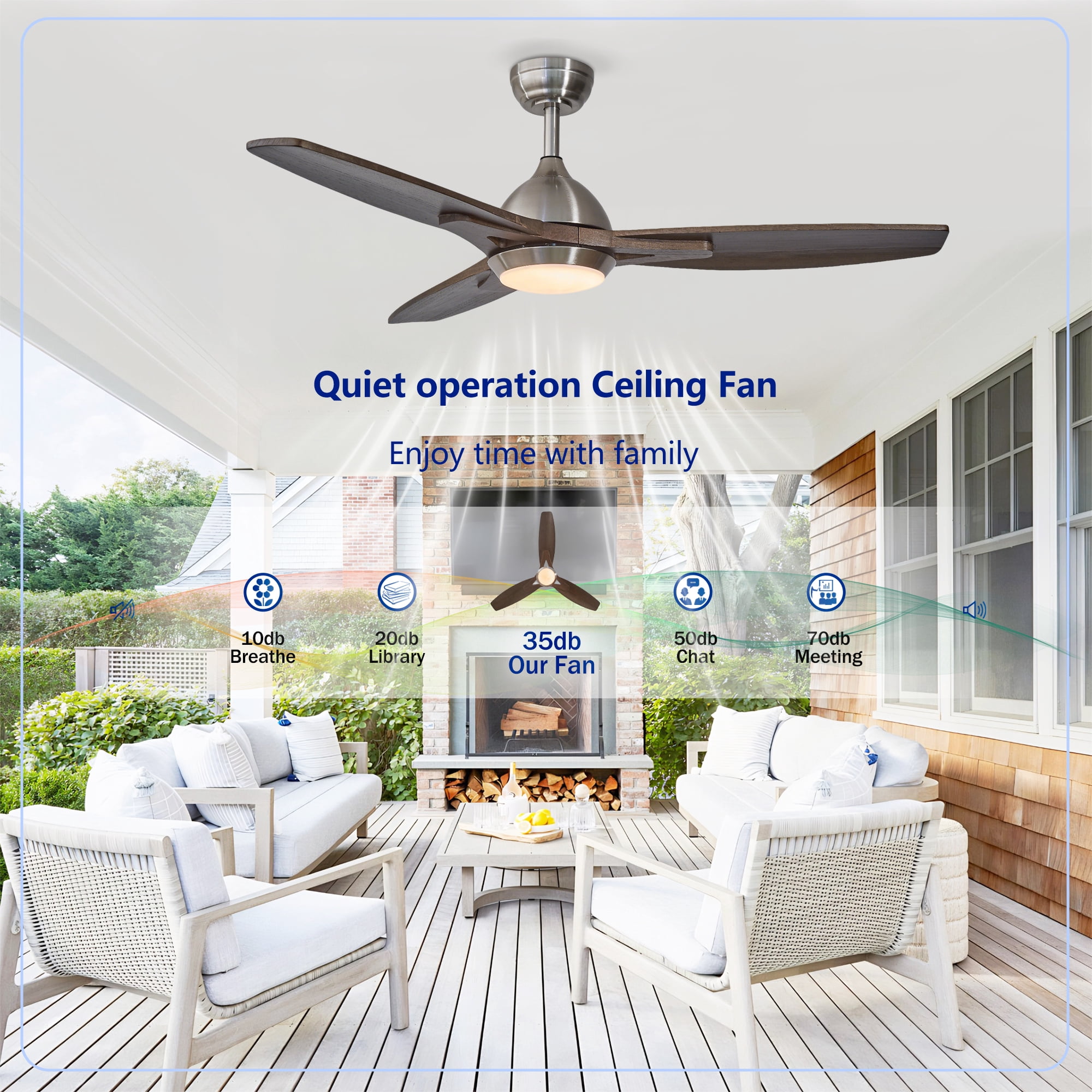 Leumius 52" Ceiling Fan with Lights Quiet DC Motor Ceiling Fans 6 Speed Levels,Reversible Ceiling Fan for Patio Living Room Bedroom Silver