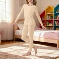 thumbnail image 2 of XIMIN Kids Girls Outfit Solid Color Fleece Thermal Underwear Set High Tech Dralon Self Heating Long Johns Cold Weather Kids Base Layer Top Bottom, 2 of 8