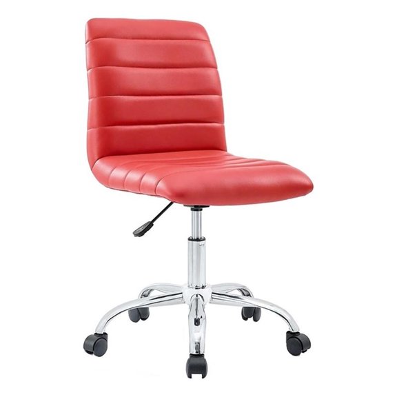 UrbanPro Modern Vinyl/Nylon Mid Back Armless Swivel Office Chair in Red