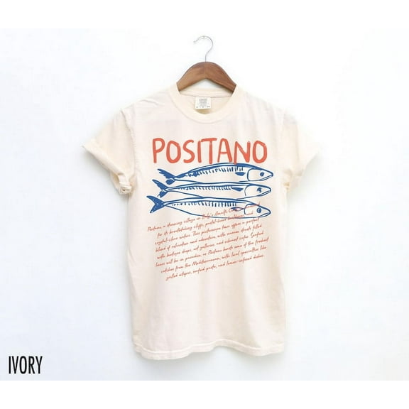 Positano Shirt, Amalfi Coast Shirt, Italy T Shirt, Fish Tshirt, Vacation Shirt, Travel Shirt, Vintage Aesthetic, Retro Graphic Tee, Italian