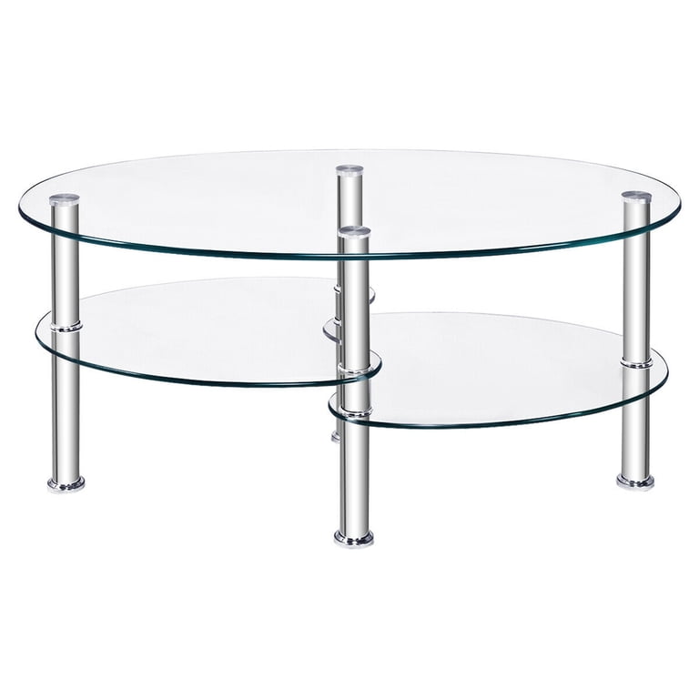 Costway Tempered Glass Oval Coffee Table, Chrome Base photo 8