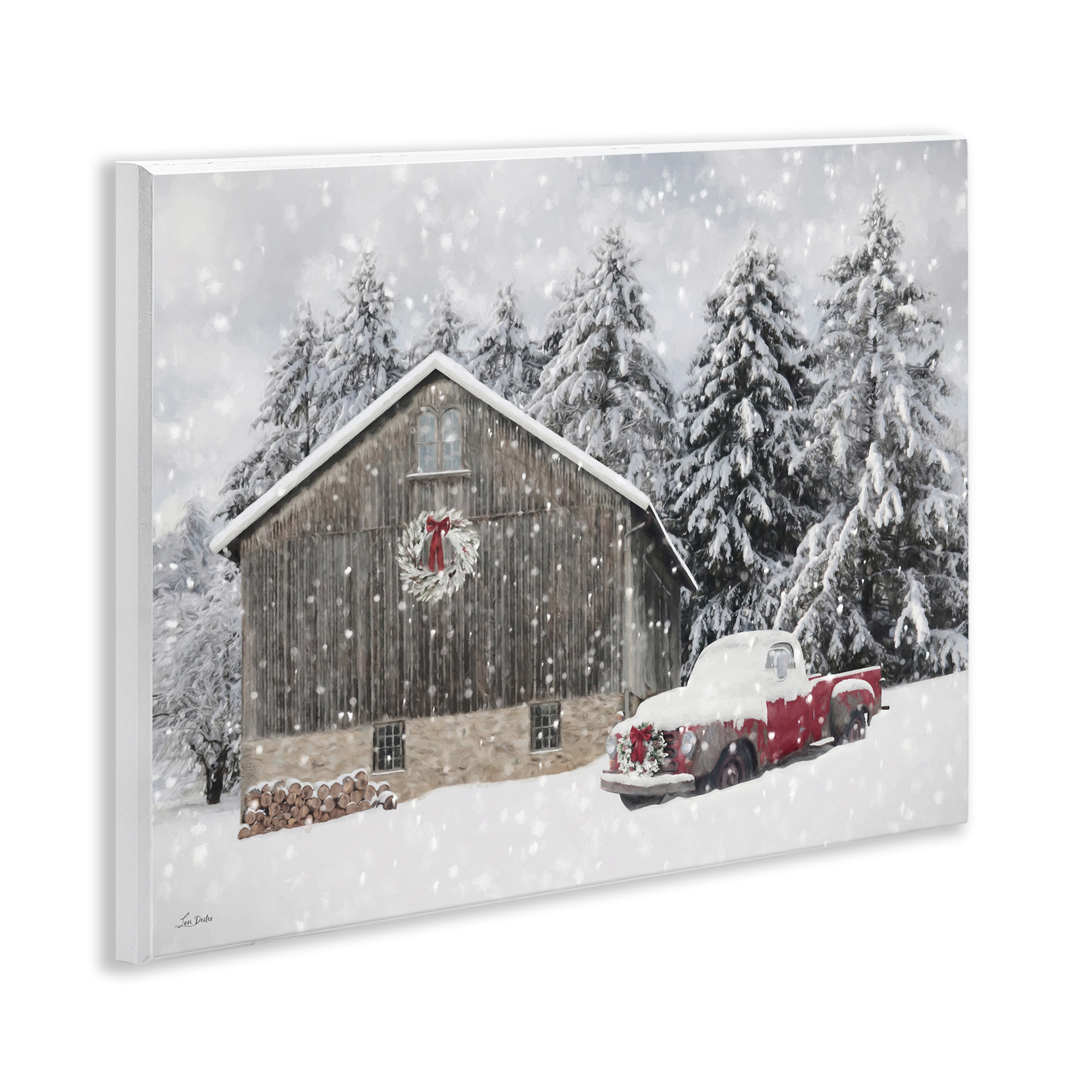 Stupell Industries Snow Covered Farm Scene Holiday Painting Unframed Art Prints Wall Art, 14 x 11
