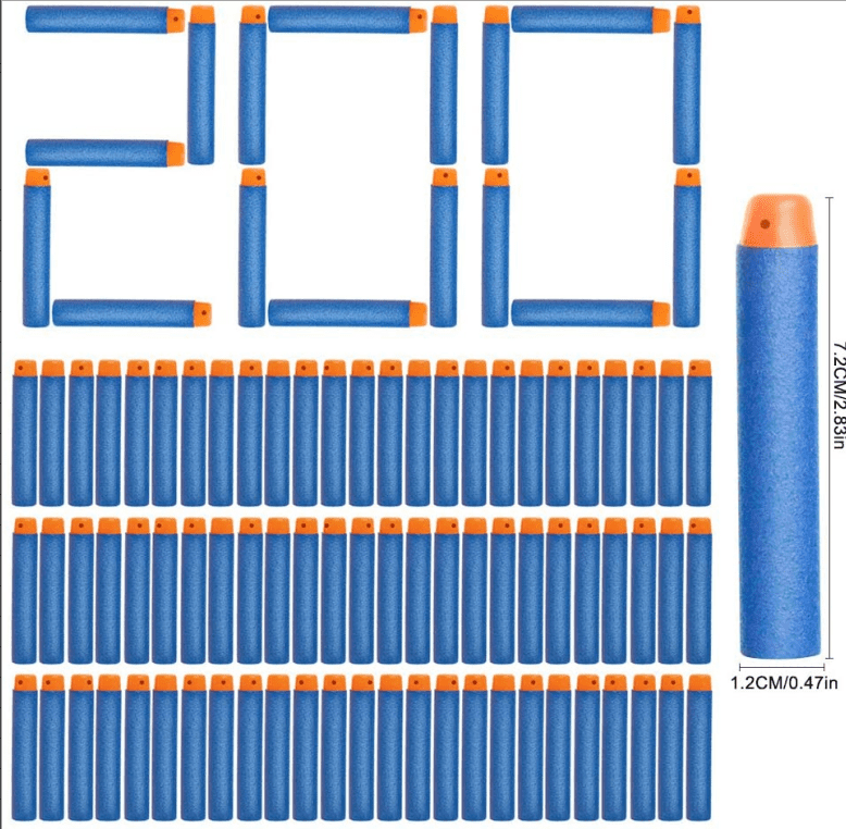 200 Pièces Fléchettes Nerf 7.2cm Mousse Recharge de Fléchettes pour N-Strike Mega Elite Blasters Pistolet Jouet (Bleu) - Jeux - Jouets